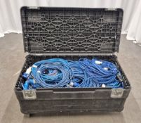 52 x 16A blue single phase cables of various lengths - heavy duty mobile flight case