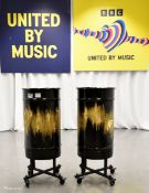 2x Drums from Sam Ryder performance in Grand Final - on wheeled bases - Dia 370 x H 920mm