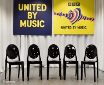 5 black chairs used by string players during the 'Liverpool Songbook' in the Grand Final
