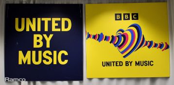 BBC Eurovision board & United by Music display board