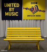 Bright yellow wooden bench from the Semi Final 1 performance from Malta of 'Dance (Your own Party)'