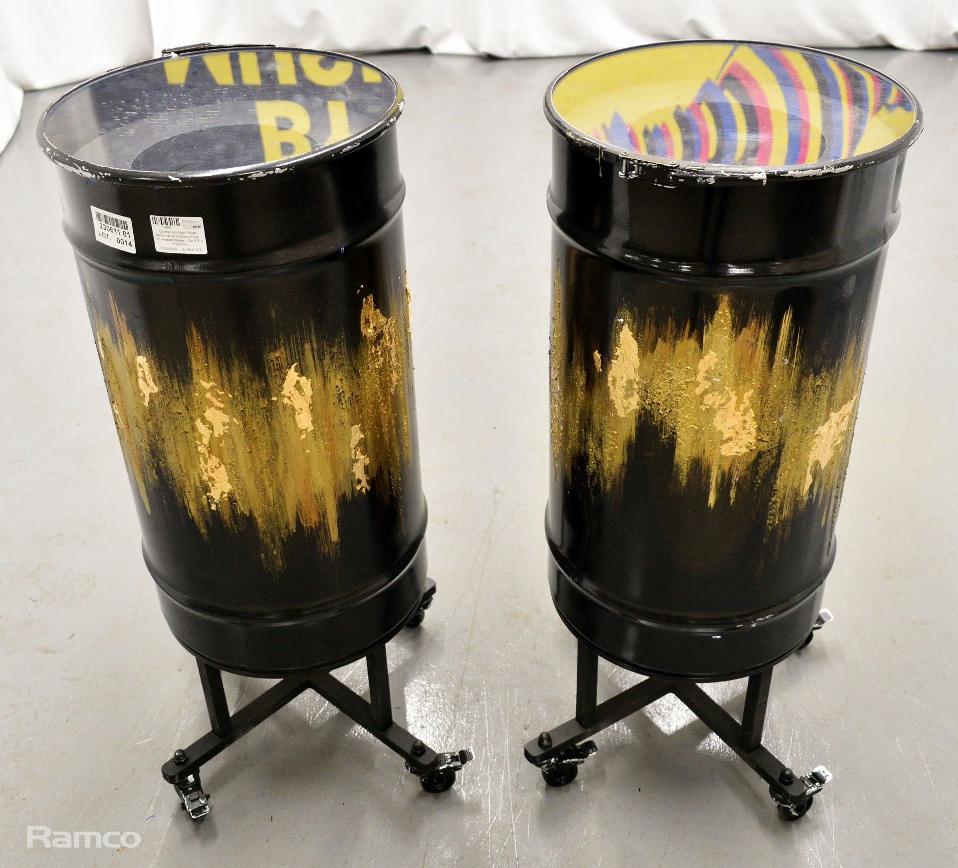 2x Drum Props from Sam Ryder performance in Grand Final - on wheeled bases - Dia 370 x H 920mm - Image 2 of 8
