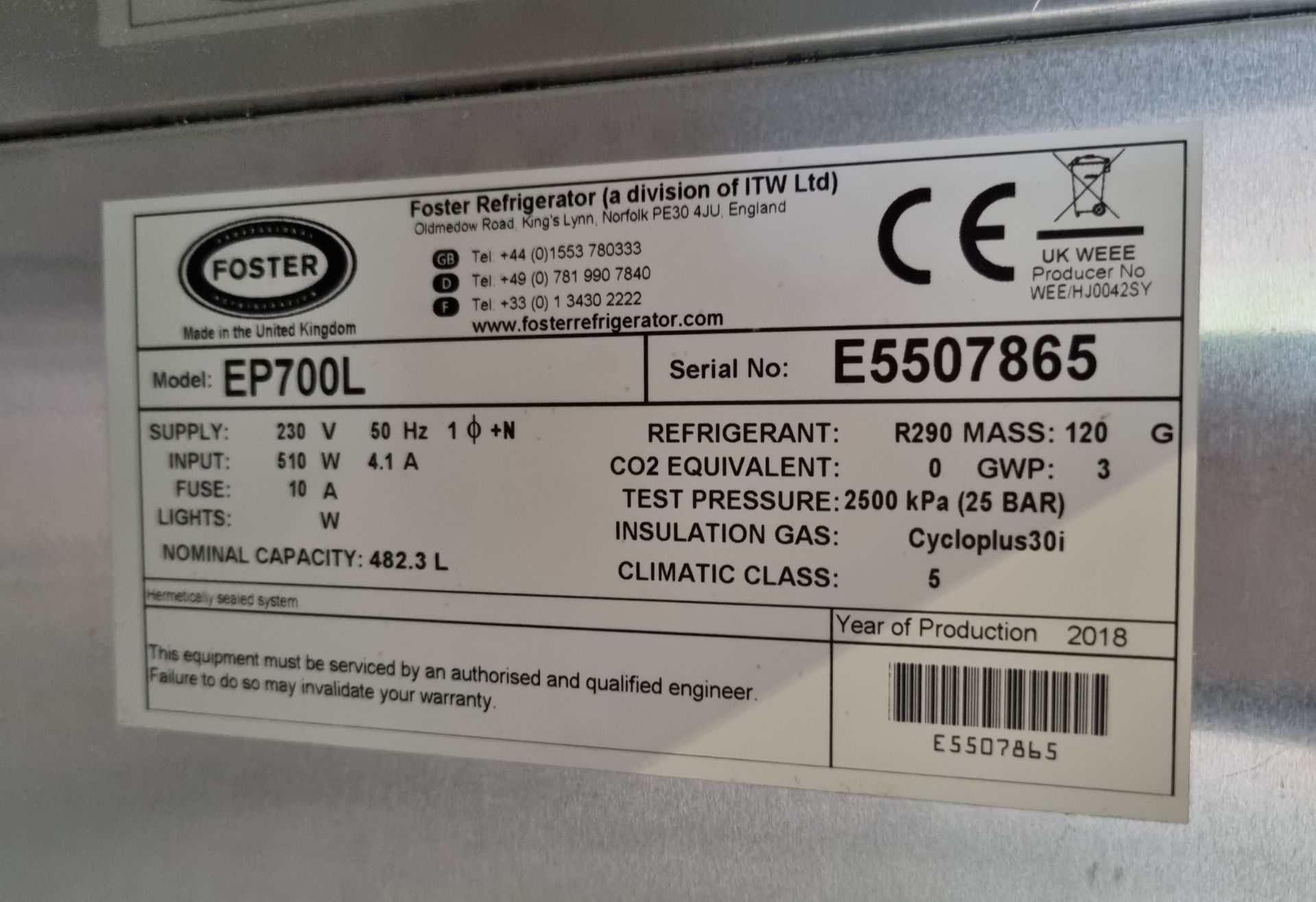 Foster EP700L Eco Pro G2 stainless steel single door upright freezer - W 700 x D 820 x H 2070mm - Image 4 of 4