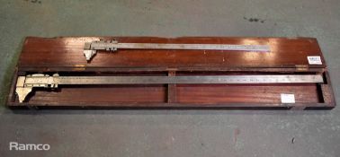 2x Engineers measuring calipers in wooden case - (660mm & 1007mm set)