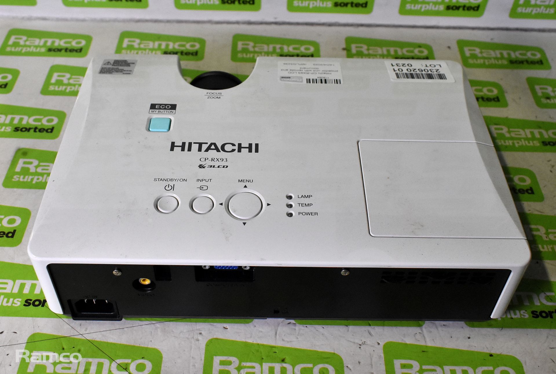 Hitachi CP-RX93 LCD projector unit with remote and document - Image 2 of 4