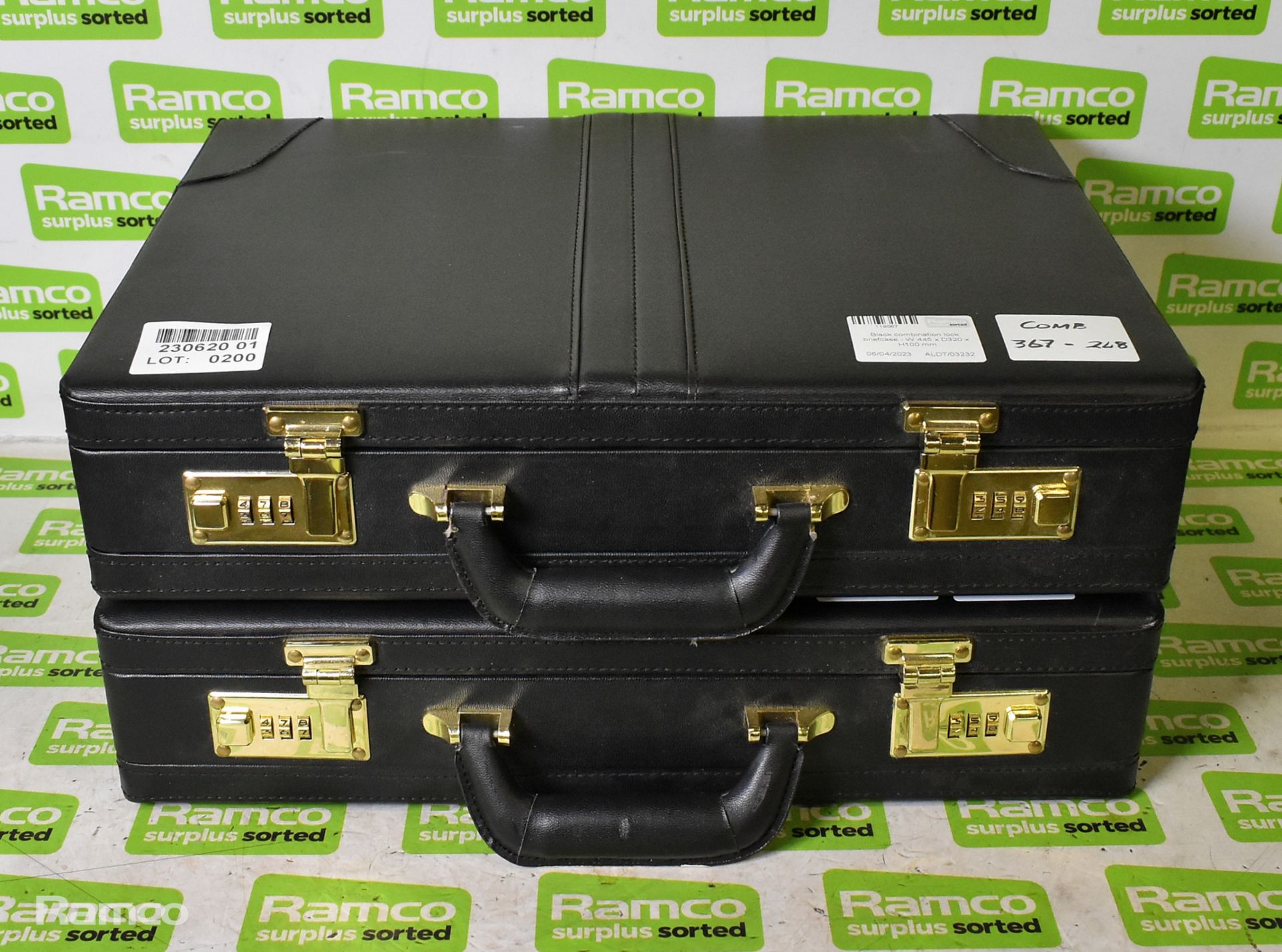 2x Black combination lock briefcases - W 445 x D320 x H100 mm