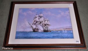 Framed print of painting depicting a ship battle