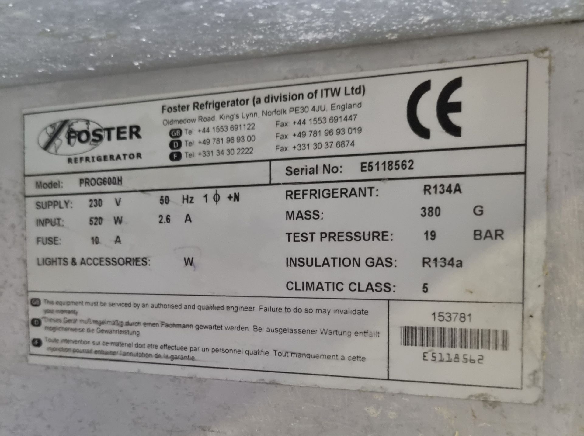 Foster PROG600H stainless steel single door upright fridge - W 705 x D 825 x H 2080mm - Image 4 of 5