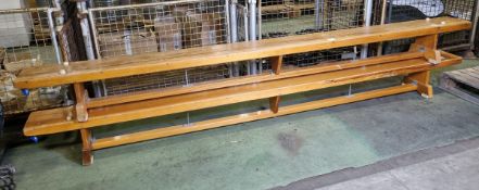 2x Gymnasium wooden gym benches - L 3360 x W 260 x H 290mm