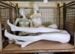 2x white plastic female mannequins with detachable limbs