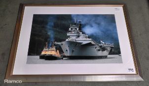 Framed print of tug boats HMS Nimble and HMS Dexterous escorting ship