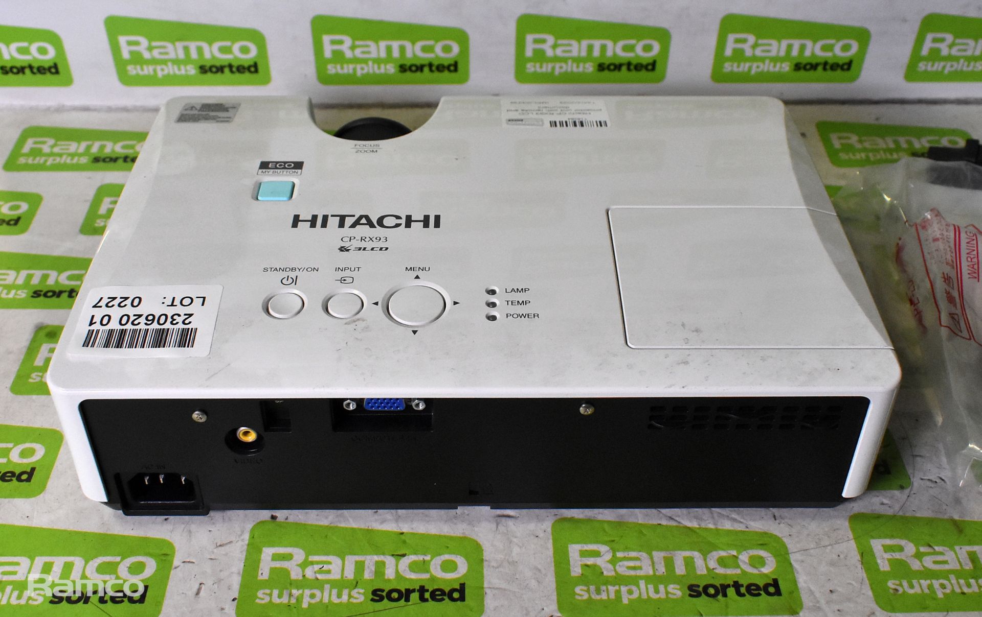 Hitachi CP-RX93 LCD projector unit with remote and document - Image 3 of 6