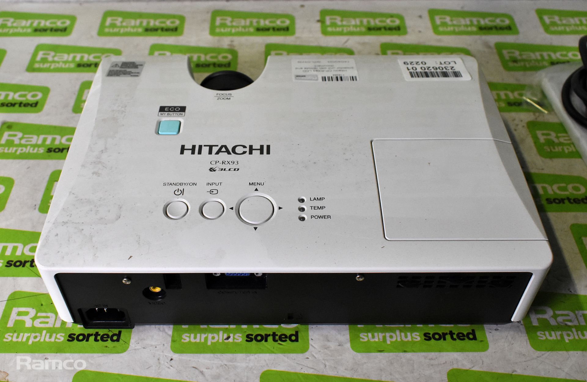 Hitachi CP-RX93 LCD projector unit with remote and document - Image 2 of 4