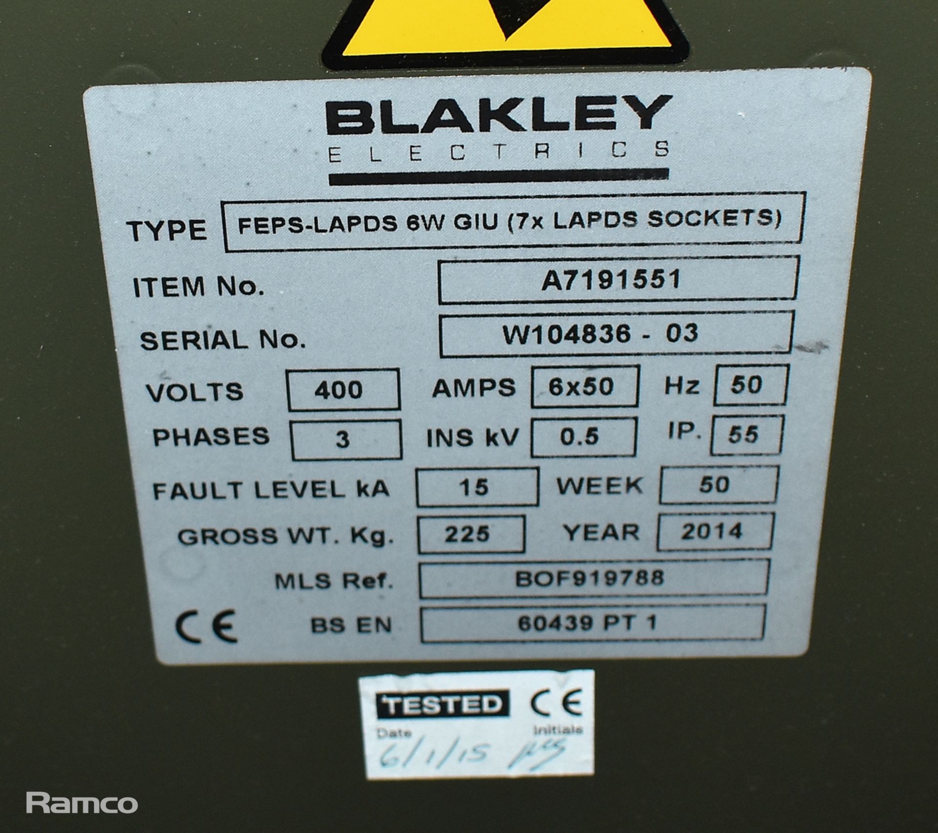 Blakely FEPS-LAPS 6W GIU 7 x LAPDS Sockets - 400V - 3ph - 6x50 amp - 50hz - YoM 2014 - Image 8 of 8
