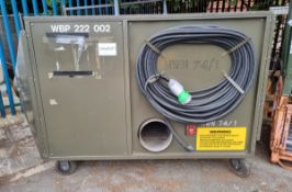 Mobile extraction unit with 4 12" airhose ducting and elbow joint - L 2460 x W 1300 x H 1600mm
