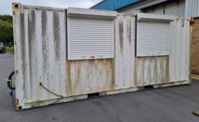 20 foot shipping container with fitted cupboards, drawers, worktops and electrics - L 20 x W 8.5 x H