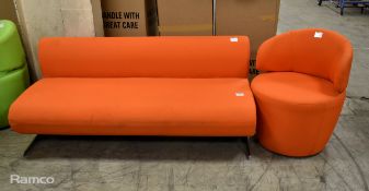 Orange padded sofa - W 1900 x D 900 x H 700mm, Orange padded chair - W 600 x D 600 x H 770m