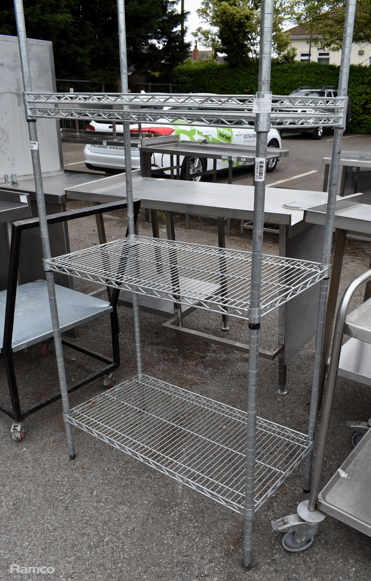 Stainless steel 4 tier wire shelving unit - W 900 x D 450 x H 1850mm - Bild 2 aus 2