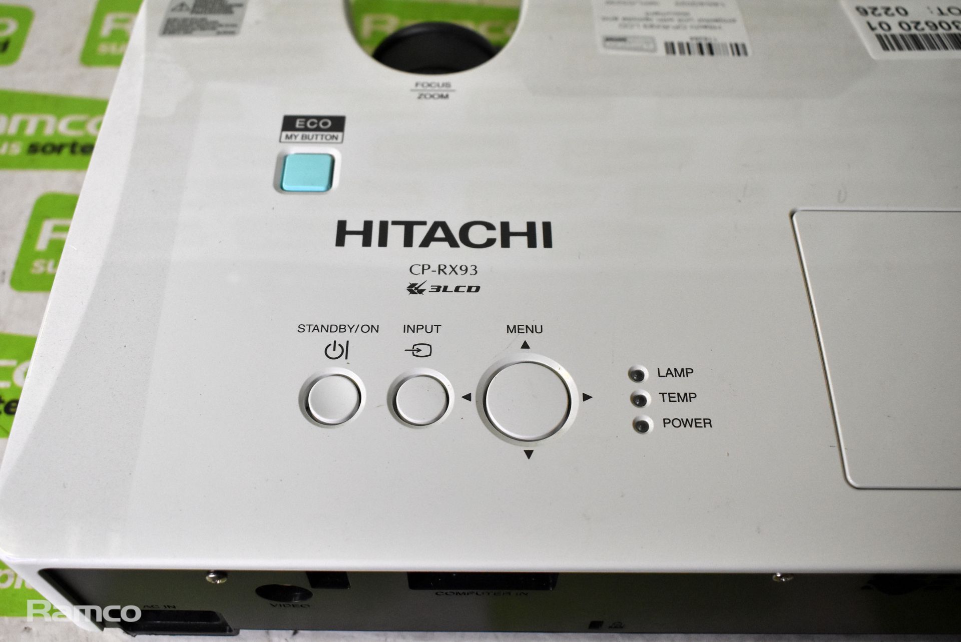 Hitachi CP-RX93 LCD projector unit with remote and document - Image 3 of 6