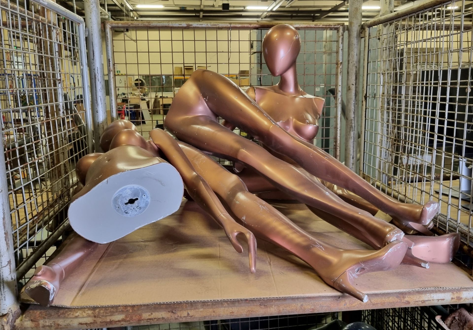 2x Bronze plastic female mannequins with detachable limbs