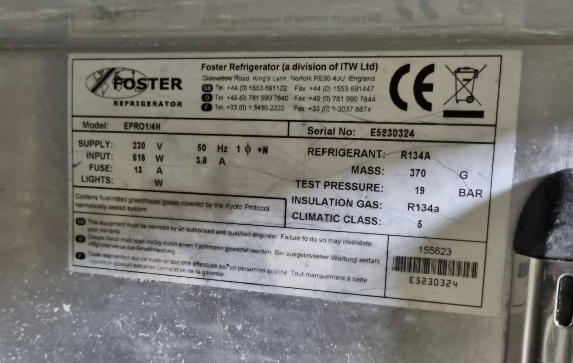 Foster EPro 1/4H 4 door counter fridge - W 2320 x D 710 x H 880mm - Image 7 of 8