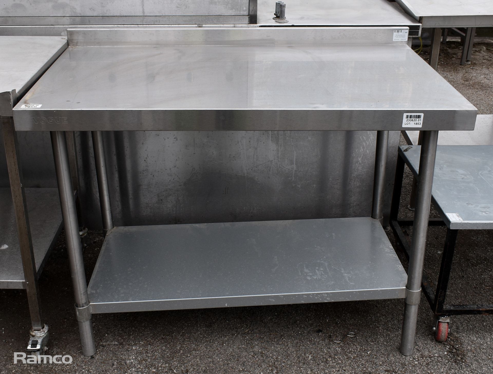 Stainless steel kitchen counter with splashback - L 1200 x W 700 x H 900mm