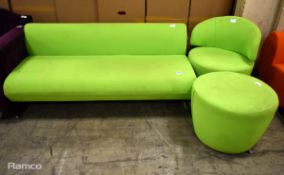 Green padded sofa, Green padded chair, Green padded stool