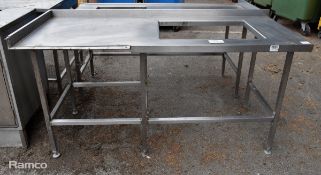 Stainless steel table with upstand and rectangular cut out - L 1800 x W 700 x H 930mm