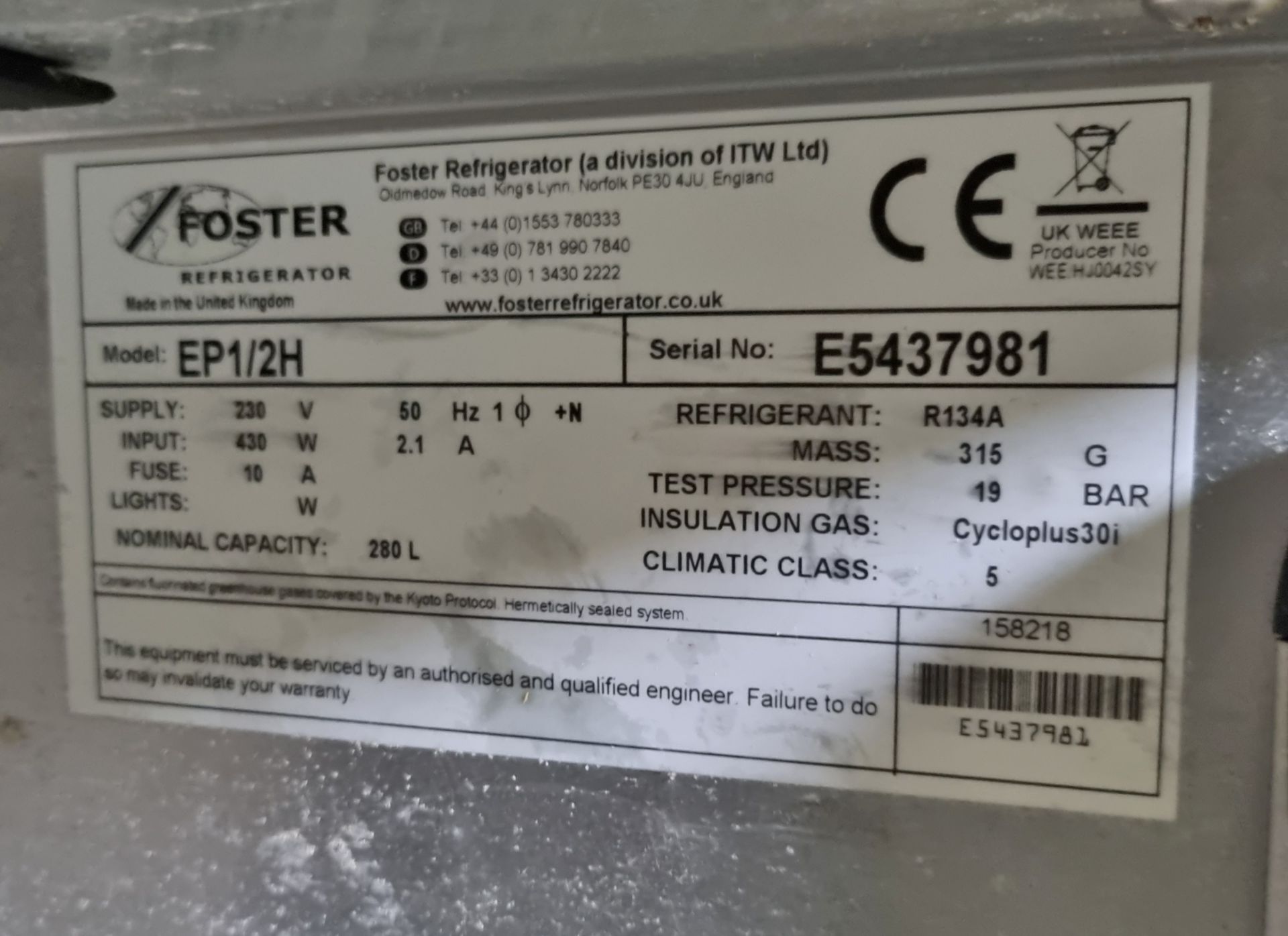 Foster EP1/2H counter fridge - W 1420 x D 720 x H 1010mm - Image 4 of 6