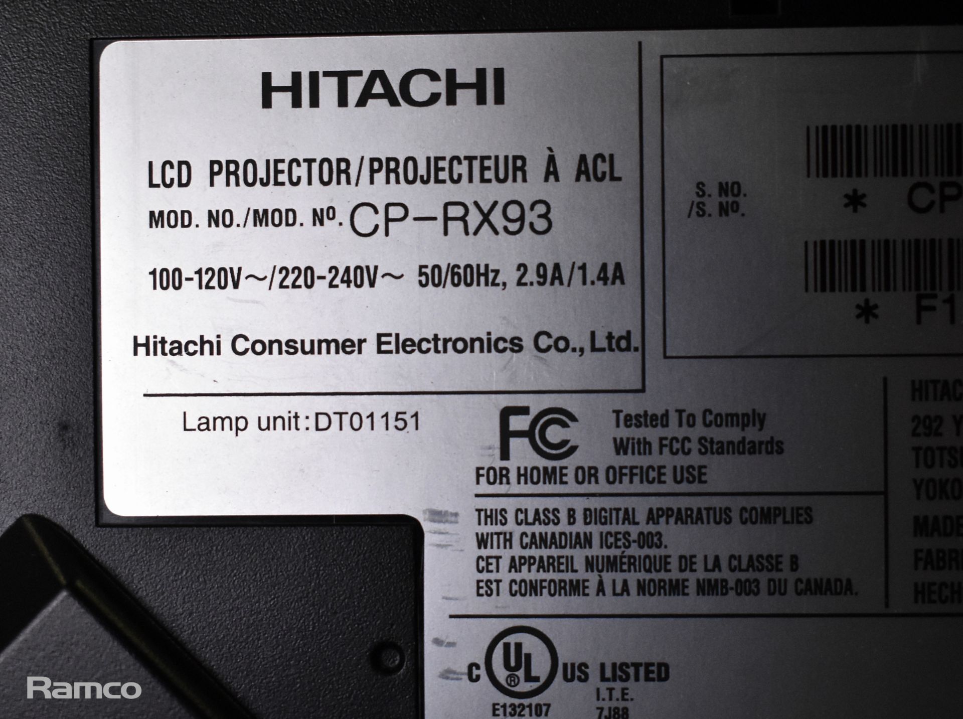 Hitachi CP-RX93 LCD projector unit with document - Image 4 of 4