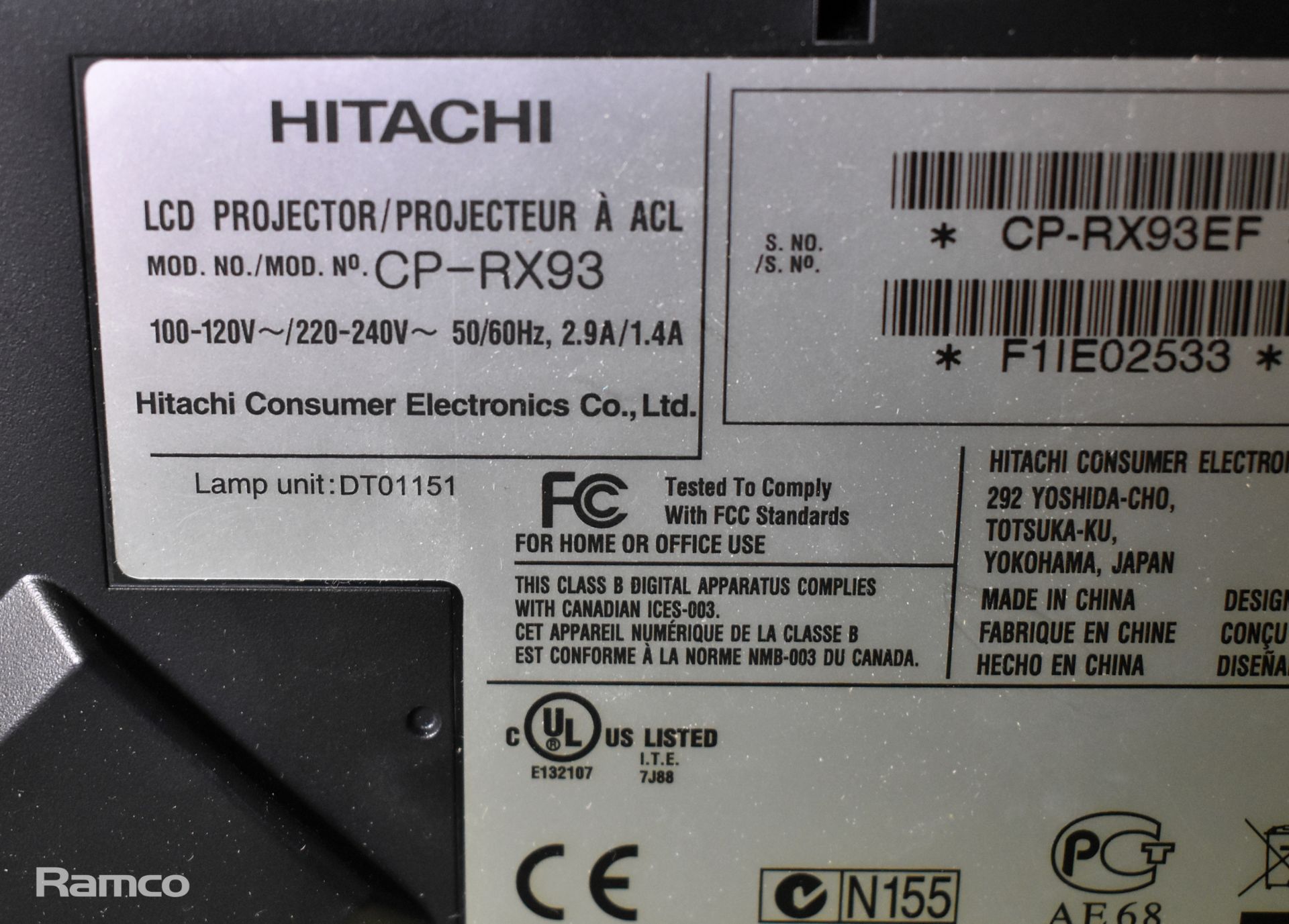 Hitachi CP-RX93 LCD projector unit with remote and document - Image 4 of 4