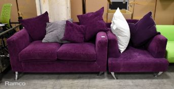 Purple padded sofa - W 150 x D 900 x H 770mm, Purple padded chair