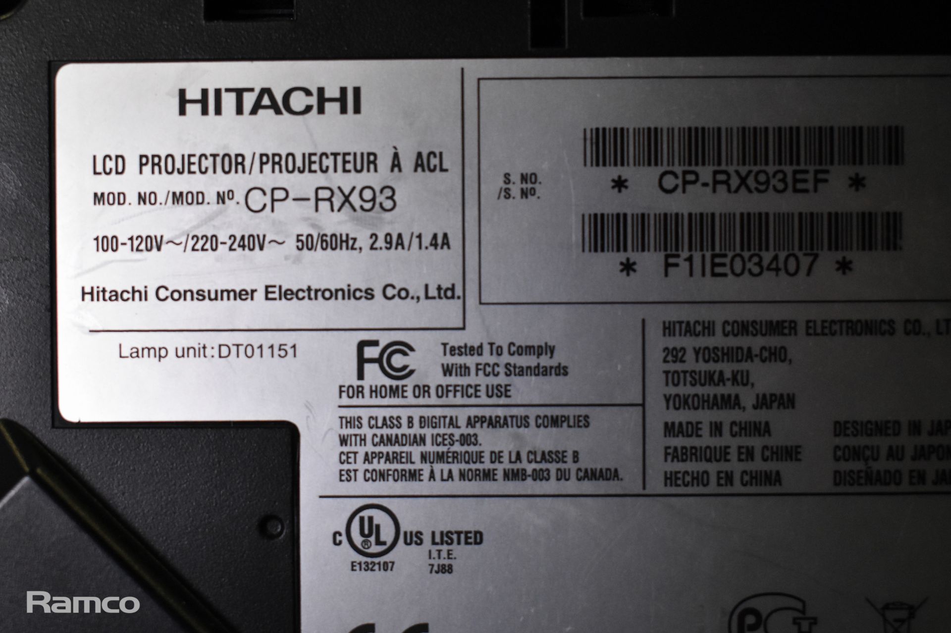 Hitachi CP-RX93 LCD projector unit with document - Image 4 of 4
