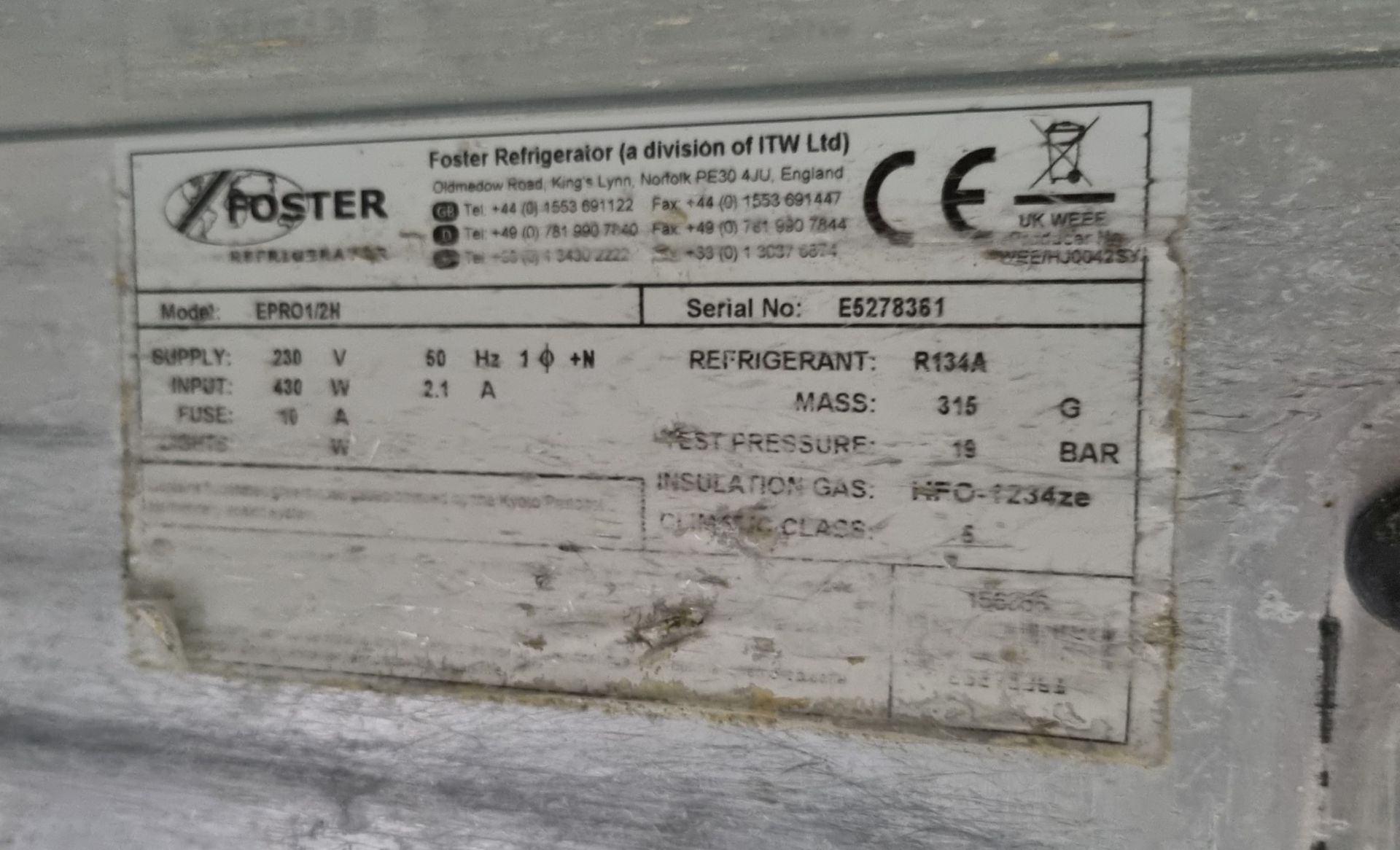 Foster EPRO 1/2H stainless steel double door counter fridge - W 1415 x D 705 x H 995mm - Image 4 of 5