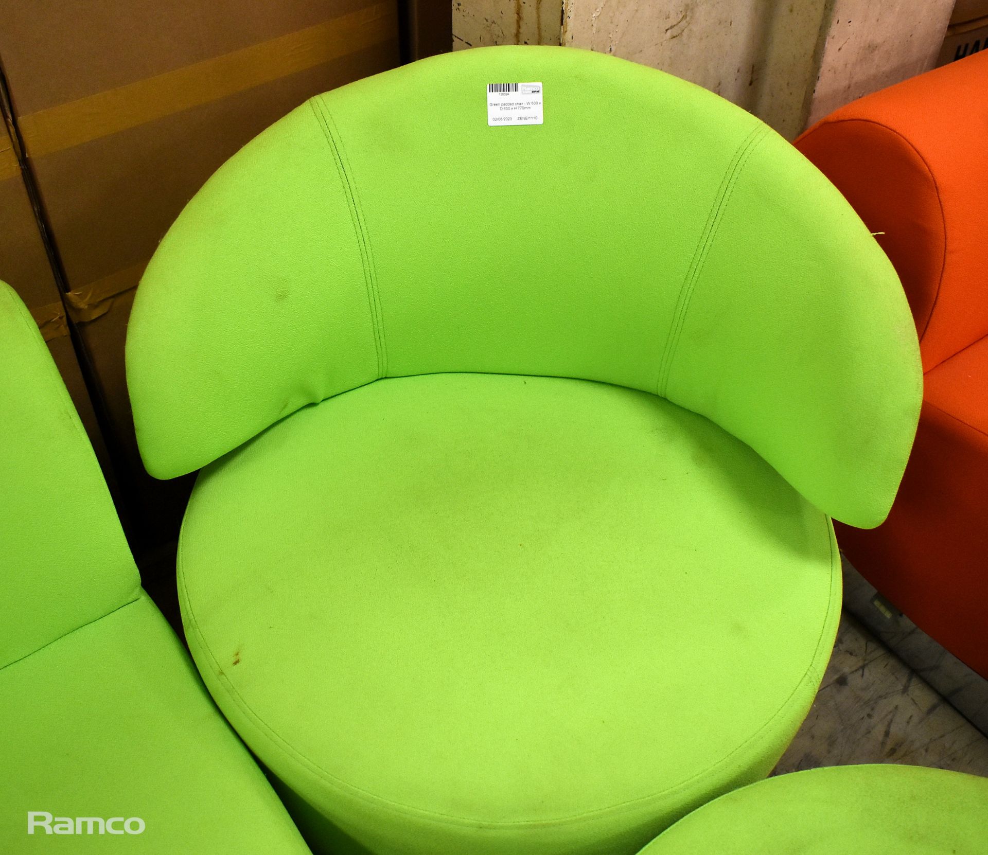 Green padded sofa, Green padded chair, Green padded stool - Image 3 of 5