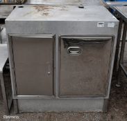 Stainless steel double door cupboard unit with pass through holes - W 900 x D 590 x H 950mm