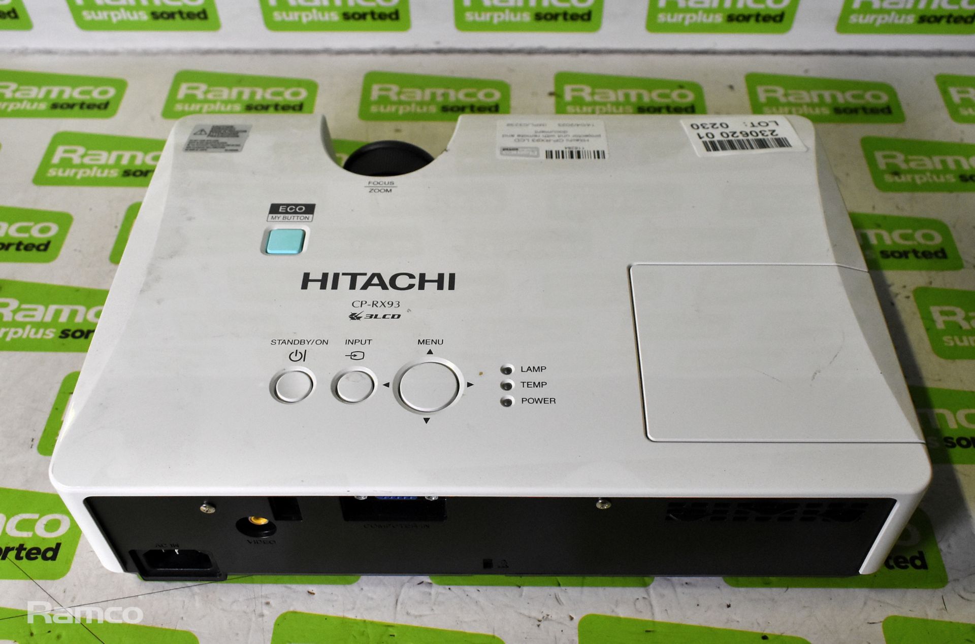 Hitachi CP-RX93 LCD projector unit with remote and document - Image 2 of 4