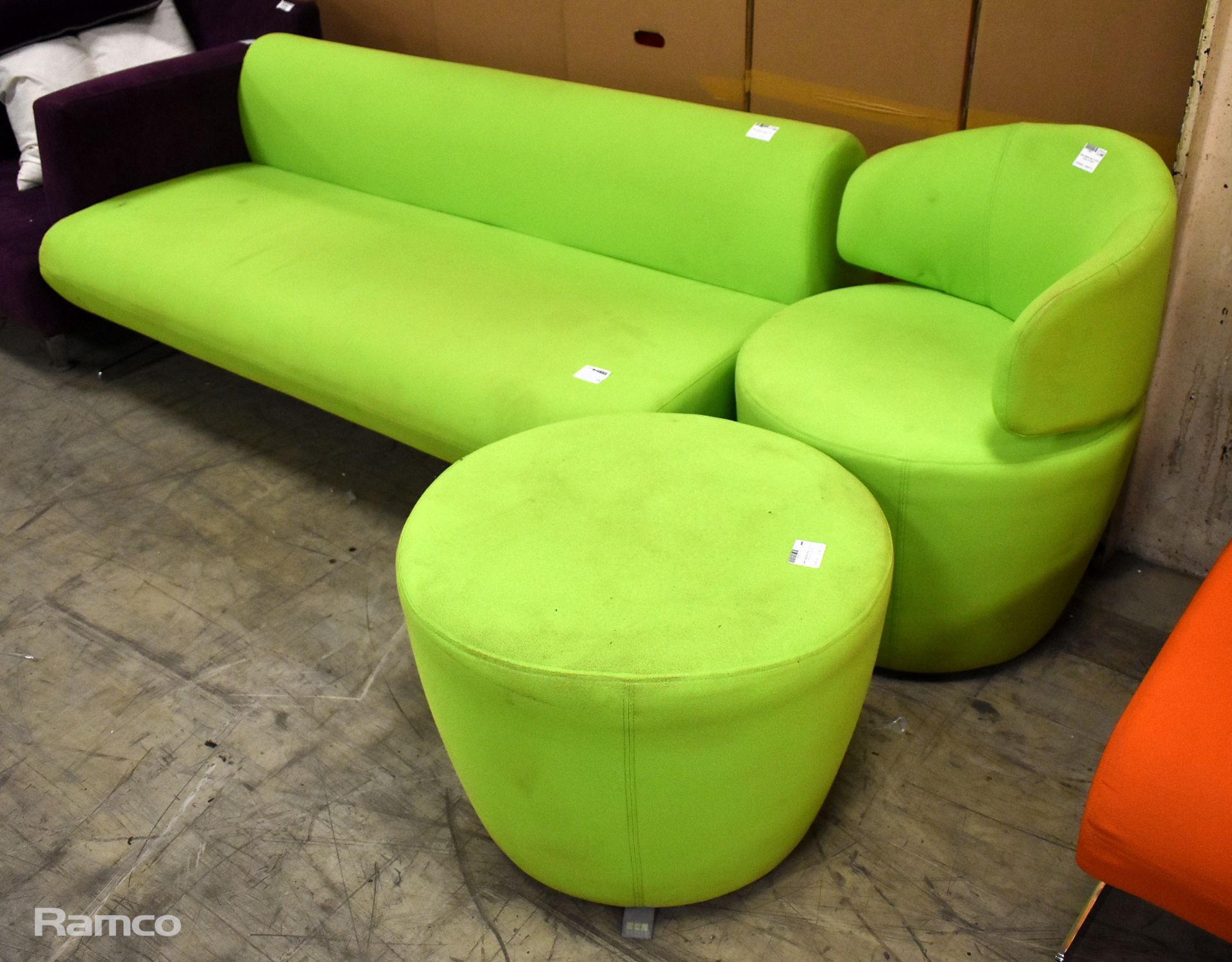Green padded sofa, Green padded chair, Green padded stool - Image 2 of 5