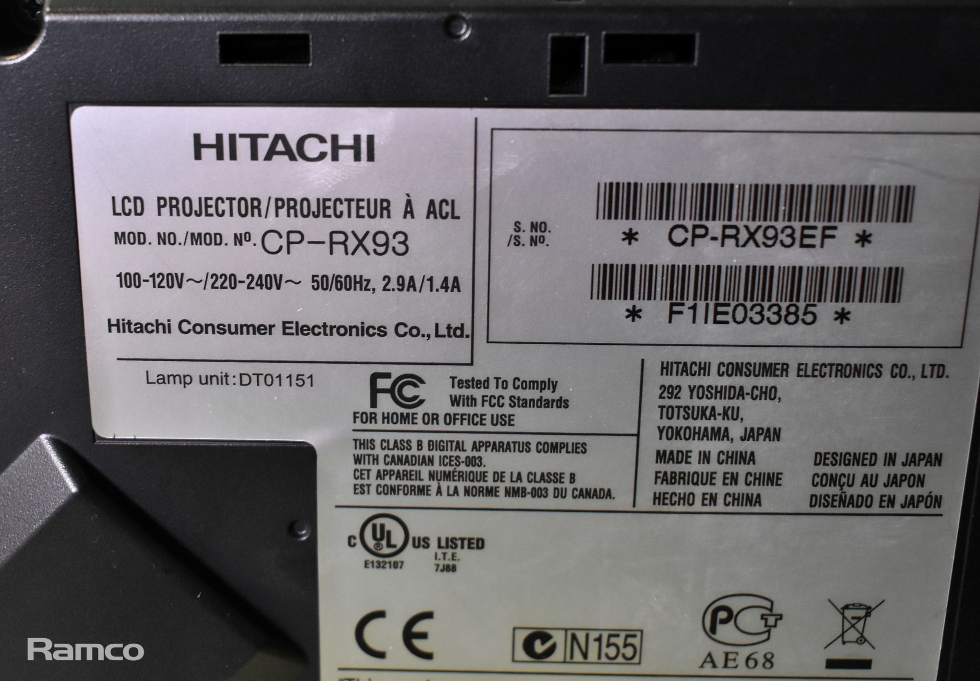 Hitachi CP-RX93 LCD projector unit with remote and document - Image 4 of 4