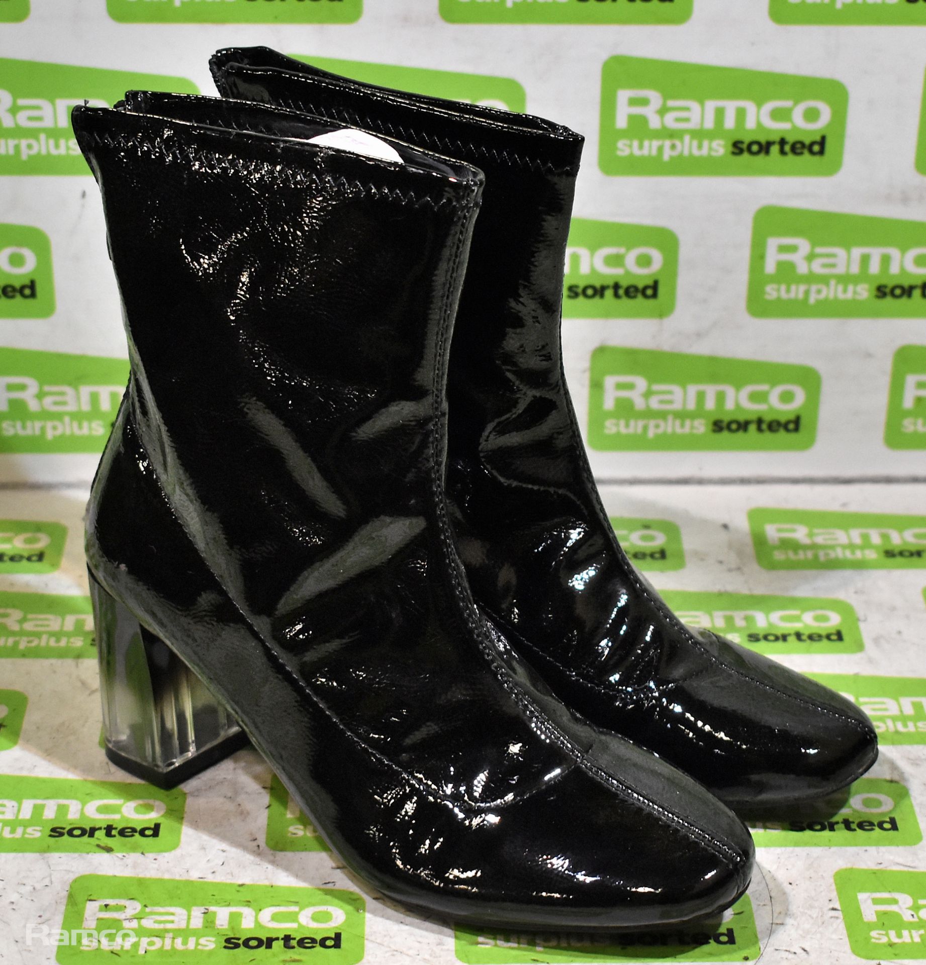 SpotOn F50686 black patent zip-up boots - UK size 4 - not worn - still boxed