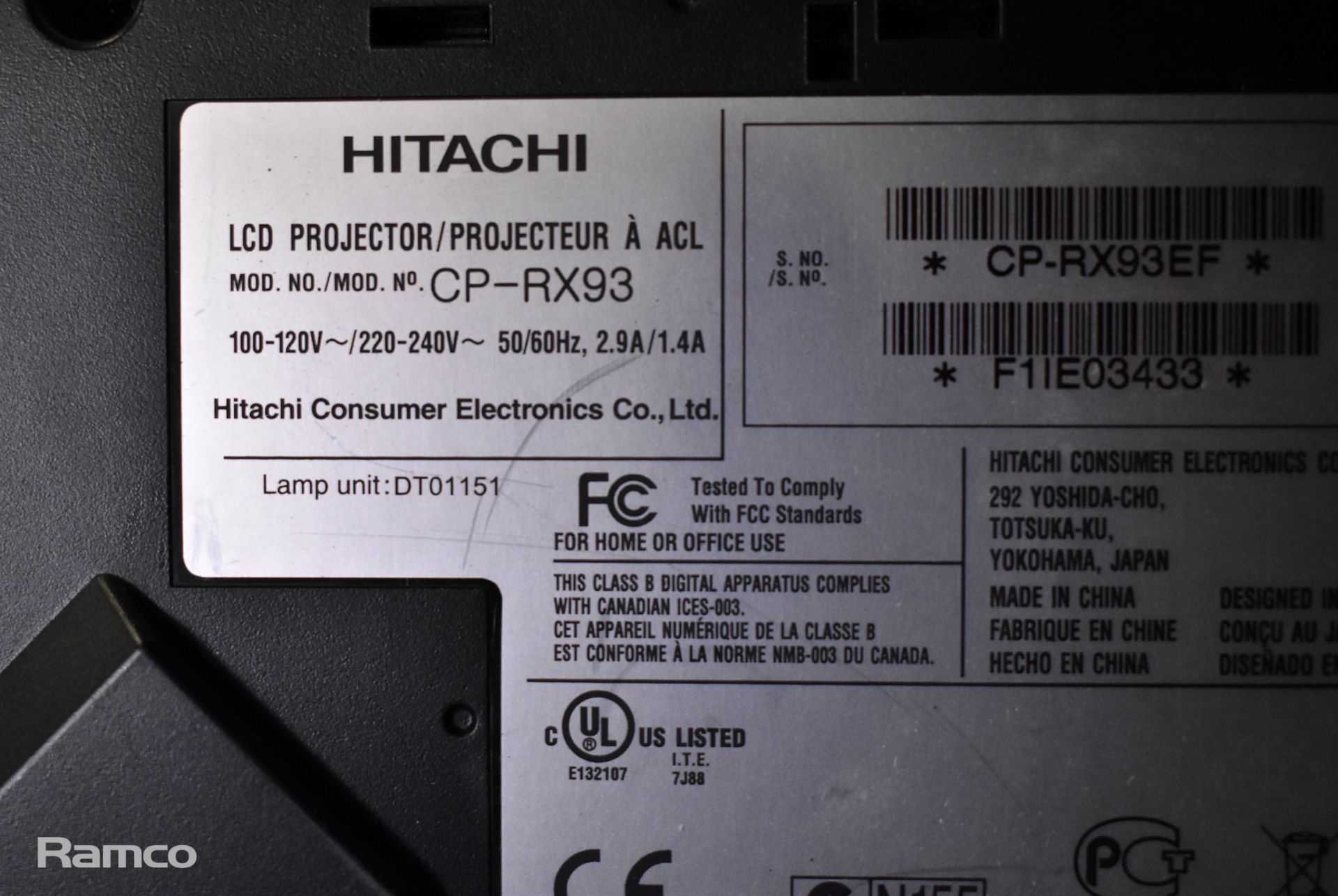 Hitachi CP-RX93 LCD projector unit with remote and document - Image 5 of 6
