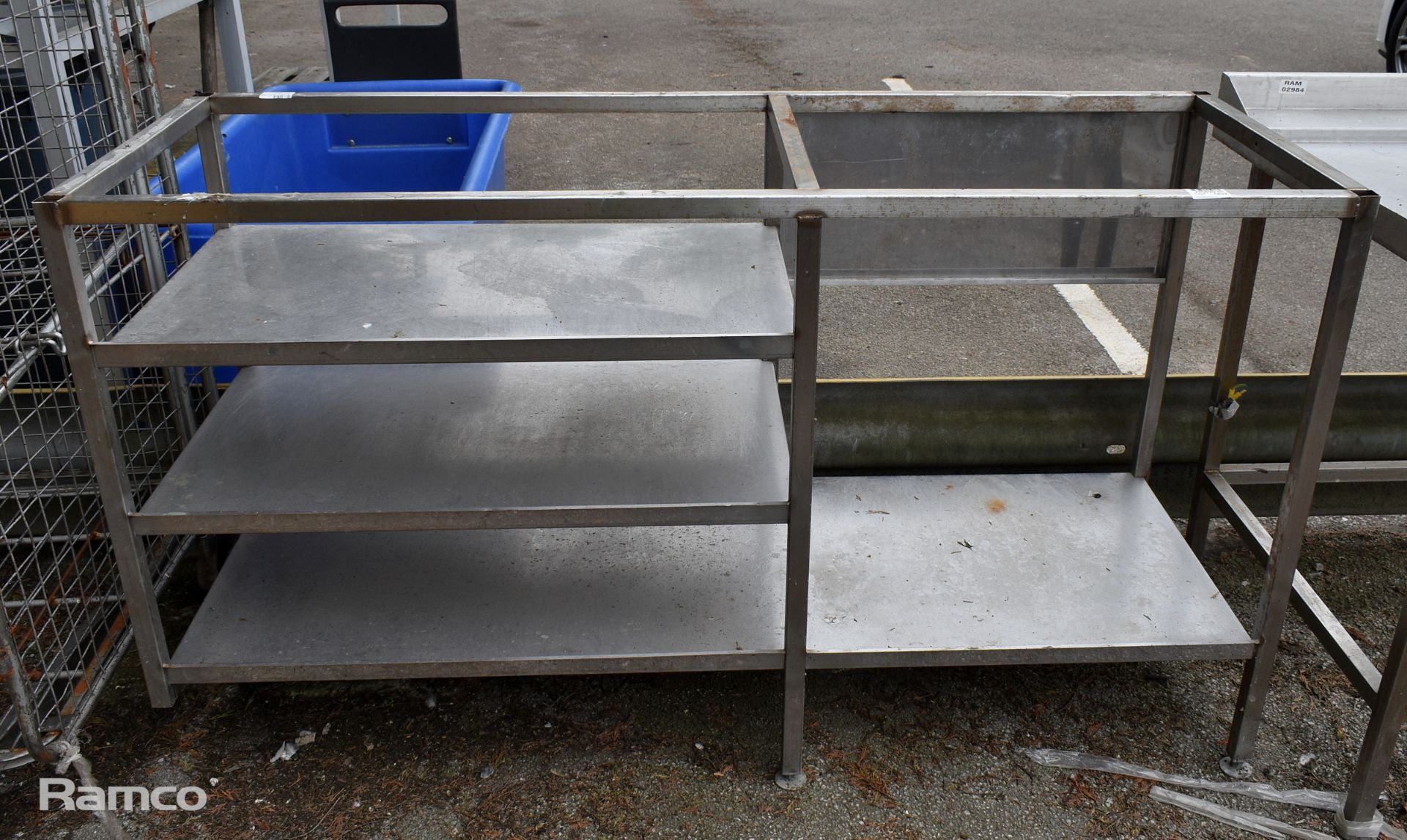Stainless steel table with 3 tier bottom shelves - missing table top - W 1680 x D 600 x H 910mm
