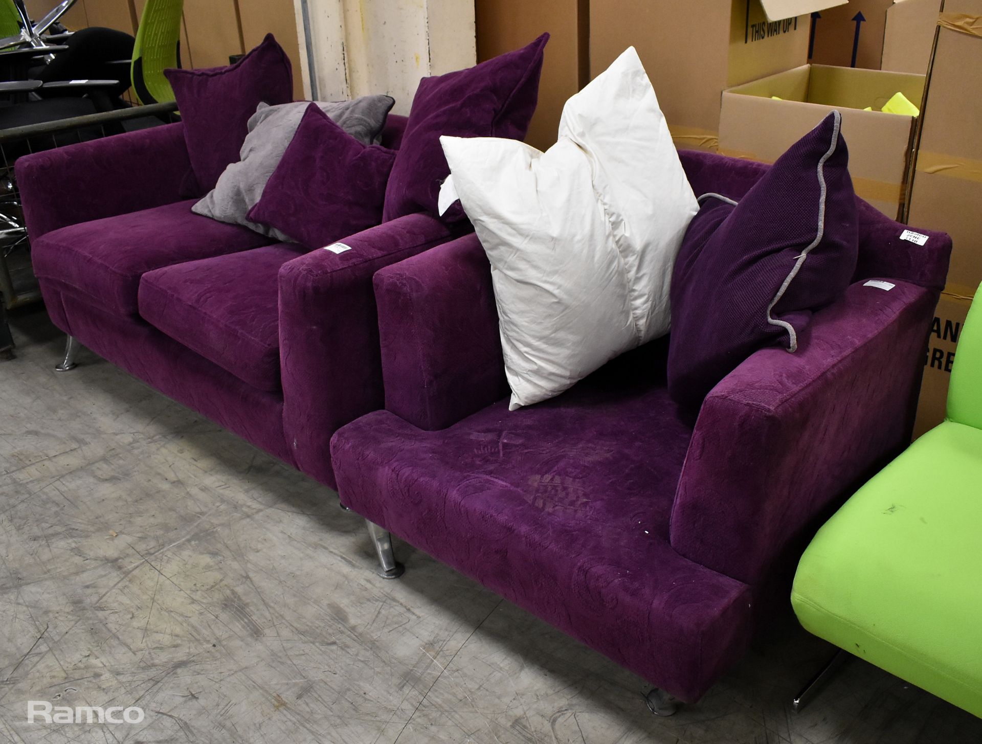 Purple padded sofa - W 150 x D 900 x H 770mm, Purple padded chair - Image 2 of 8