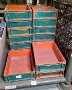 15x Orange / Green stackable storage bins - W 300 x D 400 x H 100mm each
