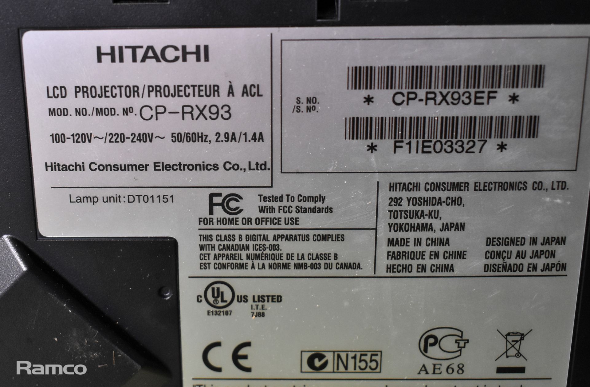 Hitachi CP-RX93 LCD projector unit with remote and document - Image 4 of 4