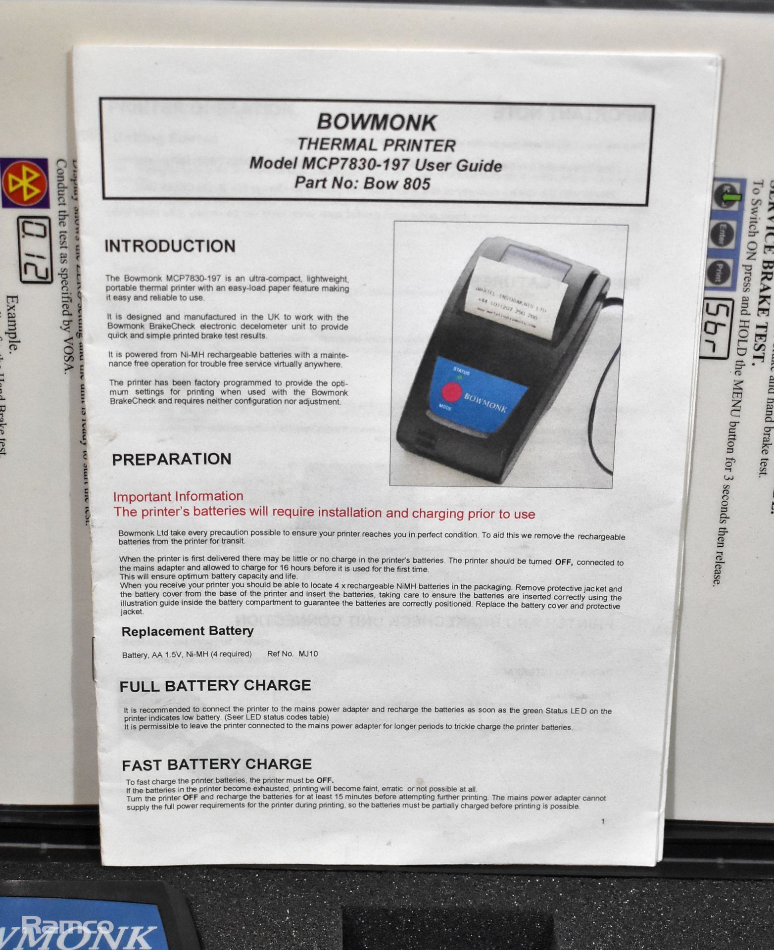 Bowmonk brakecheck series 2 brake tester meter kit with Bowmonk thermal printer model MCP7830-197 - Bild 4 aus 5