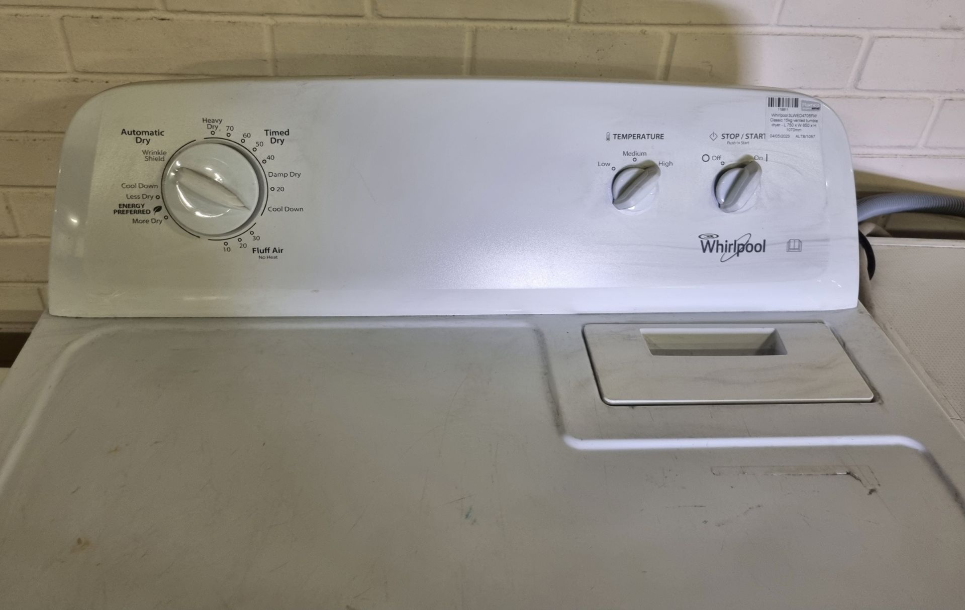 Whirlpool 3LWED4705FW Classic 15kg vented tumble dryer - L 750 x W 650 x H 1070mm - Image 5 of 5