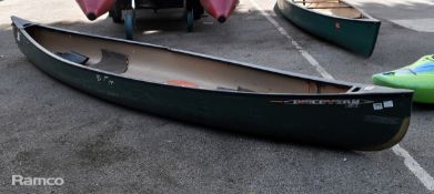 Discovery 158 green canoe (damage to body as pictured) - L 4900 x W 1000 x H 450mm