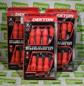 3x Dekton soft grip magnetic impact cap screwdriver sets - 9 pcs per set