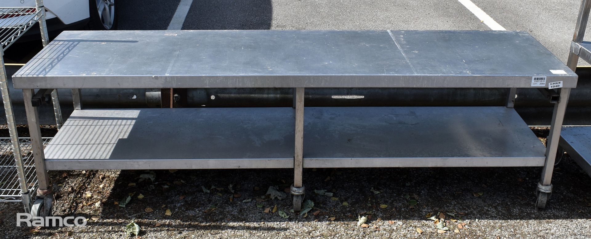 Mobile stainless steel table with bottom shelf - L 2000 x W 500 x H 600mm